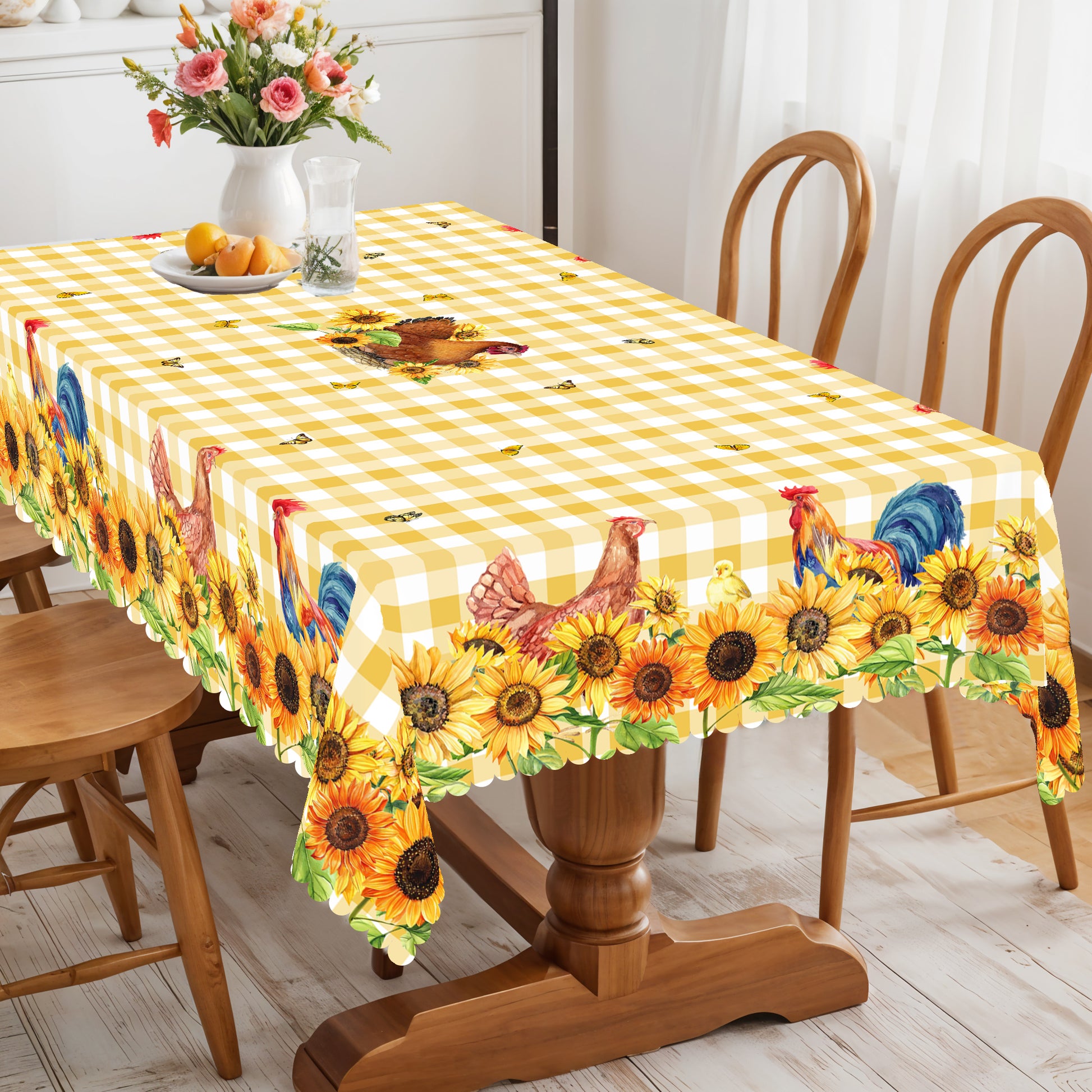 Farmhouse Tablecloth Vintage Style Chicken Cat Table Cover Farmhouse Animal Decor Tablecloth for Kitchen Dining Party