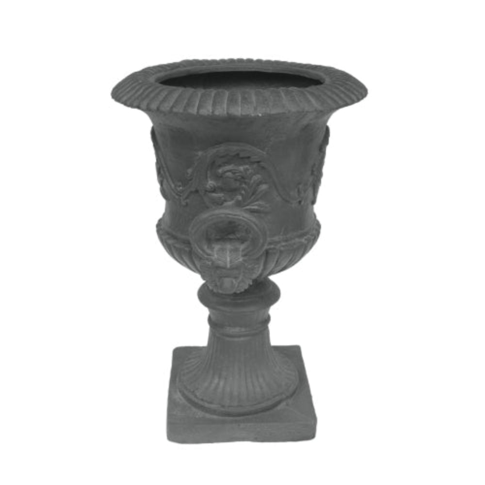 28.25" Black Chalice Urn Planter, Roman Style Faux Stone Decorative Plant Pot for Indoor Outdoor Garden Patio, Handmade Unique Square Base Flower Pot