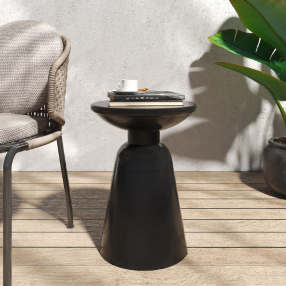 Minimalist Circular Side Table with Pedestal Base, Powder-Coated Iron, 15"x15"x20.75"H, No Assembly Needed