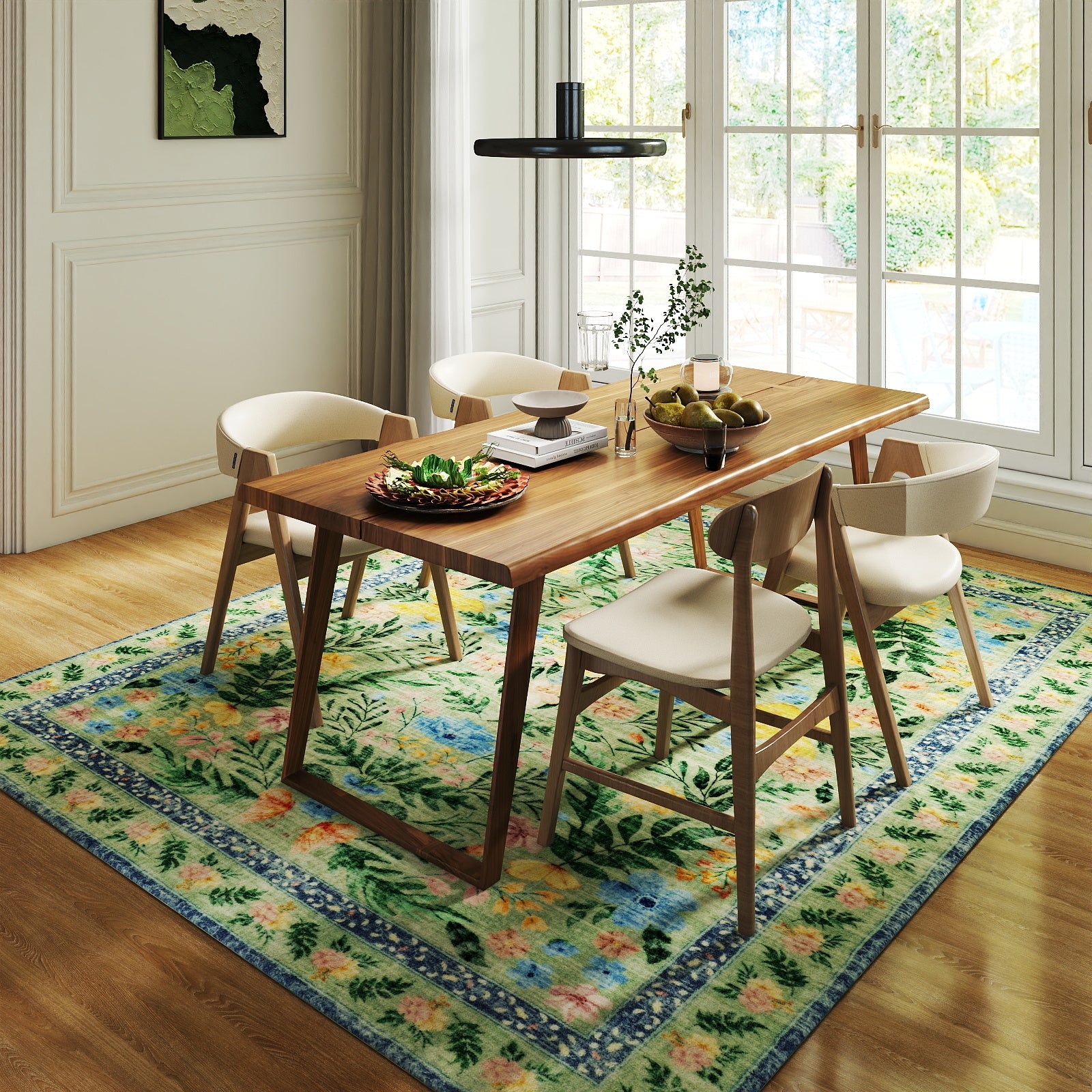 5x7ft Washable Abstract Print Multi-Color Area Rug, Thin Distressed Non-Slip Carpet for Living Room Bedroom,  Home Decor