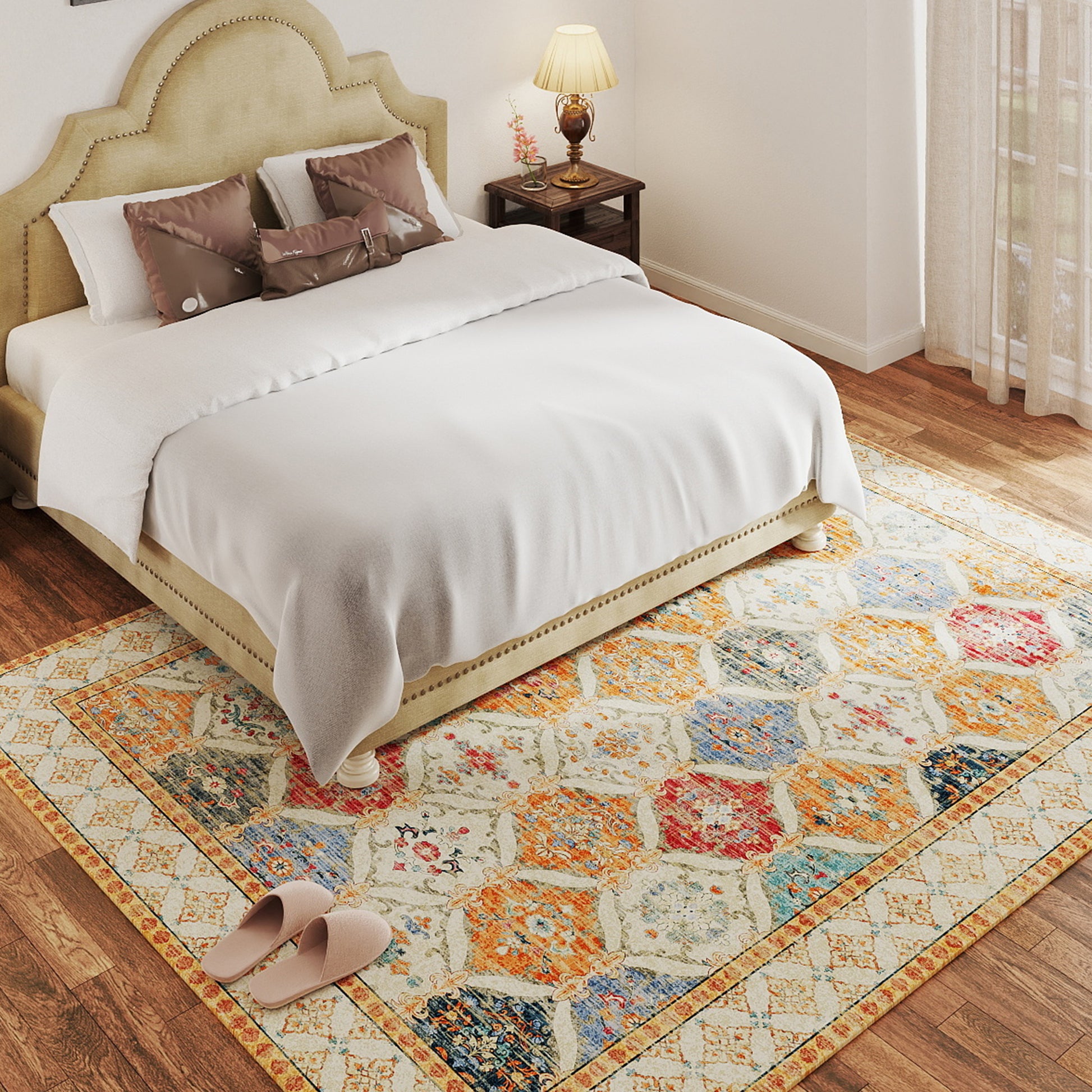 5x7ft Washable Vintage Area Rug, Thin Distressed Non-Slip Traditional Carpet for Living Room Bedroom Kitchen Dining Room