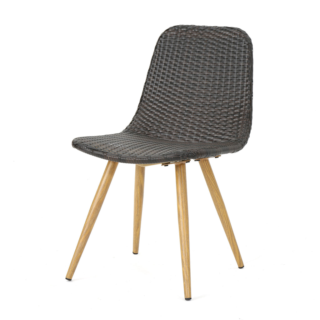 Woven Wicker Outdoor Dining Chairs with Sturdy Iron Frame & Tapered Legs (Set of 2)