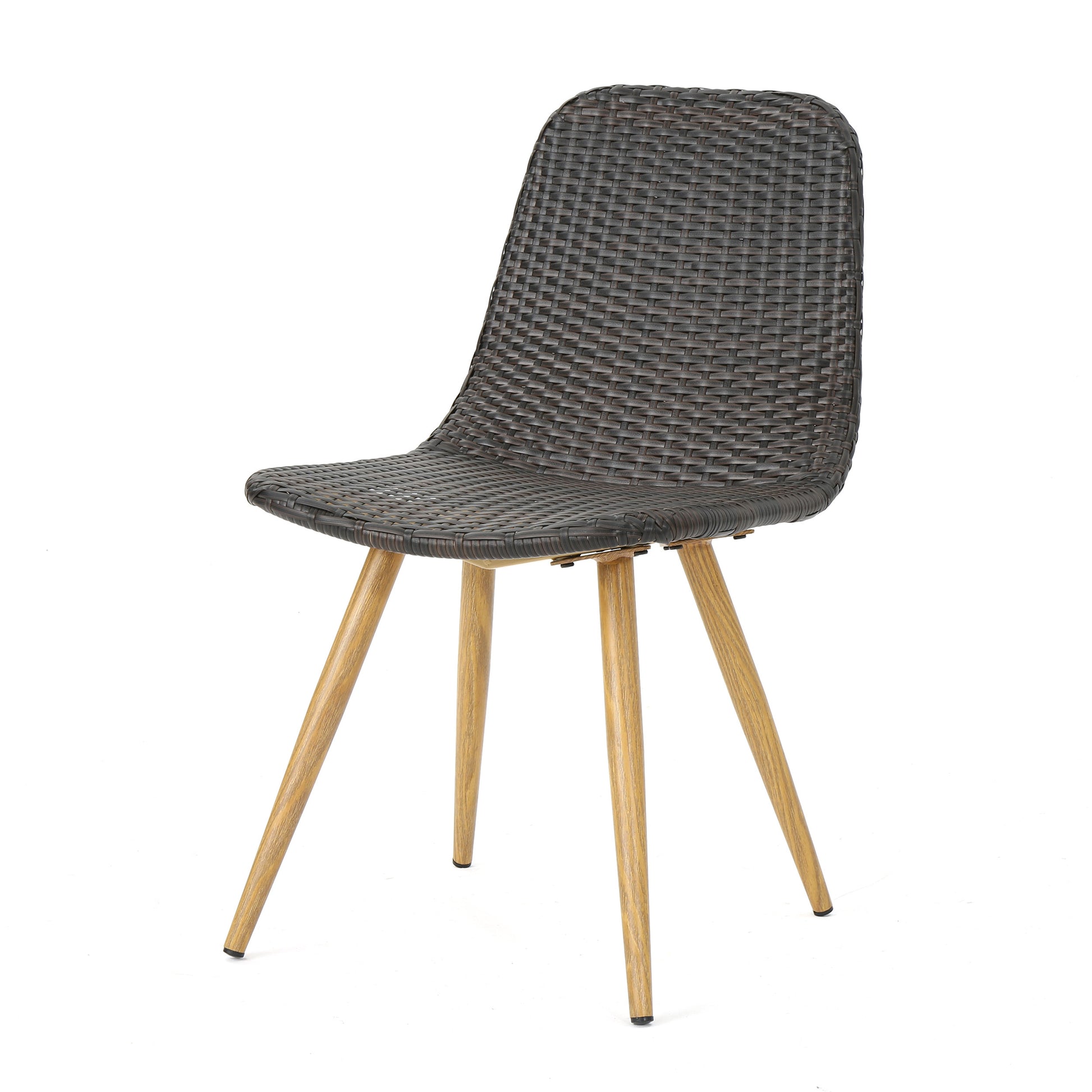 Woven Wicker Outdoor Dining Chairs with Sturdy Iron Frame & Tapered Legs (Set of 2)