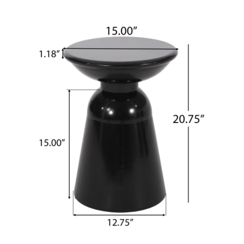 Minimalist Circular Side Table with Pedestal Base, Powder-Coated Iron, 15"x15"x20.75"H, No Assembly Needed